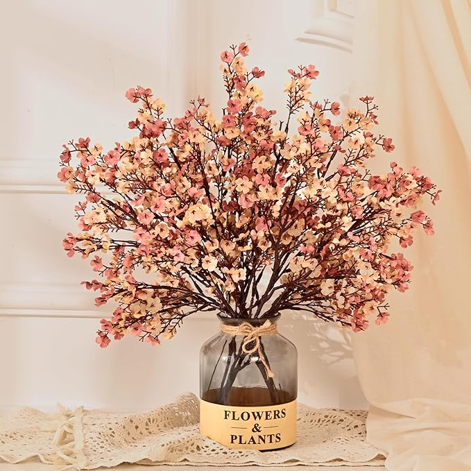 Yastouay Fake Fall Flowers Thanksgiving Table Decor, 5Pcs Fall Beige Brown Artificial Flowers for Decorations, Babys Breath Artificial Flowers Bulk for Thanksgiving Fall Decor Floral Arrangement