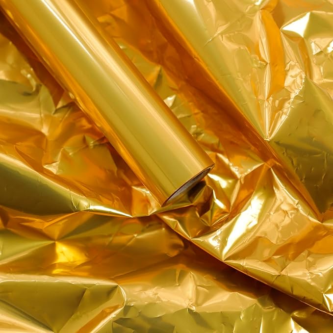 FWSA WRAPS Metal Gold Gift Wrapping Paper Roll, Waterproof Floral Bouquet Wrapping Paper, Valentine's Day Mother's Day, Birthday, Christmas Gift Box Packing 22x360 inches (Gold)