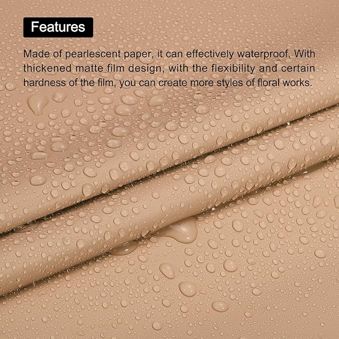 MECCANIXITY Pearlescent Film Flower Wrapping Paper 22.8x22.8 Inch Waterproof for DIY Crafts, Gift/Gift Box Packaging Coffee Color Pack of 10