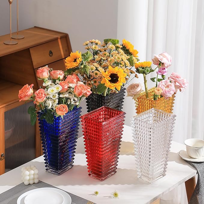 MCMCNCUIU Crystal Vase, Large Crystal Vases for Flowers, Blue Large Flower Vase, Modern Glass Vases for Living Room, Bedroom, Kitchen, Dining Table, Mantle, Wedding, 9 Inches