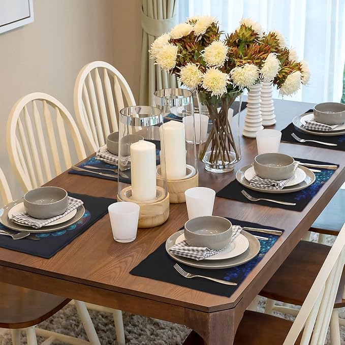 Blue Peacock Placemats Set of 6, Peacock Tree Place Mats Washable Double-Sided Table Mats for Kitchen Dining Room Home Party Indoor Decor 6 PCS 12x18 Inch