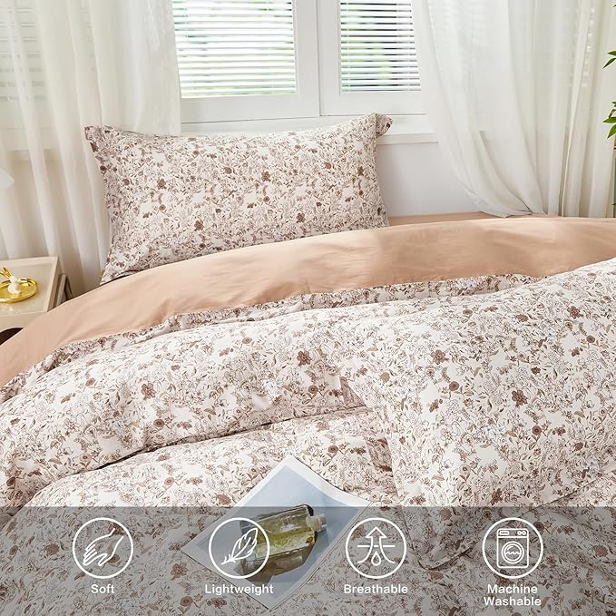 SAPHREAS Boho Floral Duvet Cover Set 3pcs Vintage Floral Botanical Bedding Comforter Cover Set 100% Cotton Ultra Soft 1 Duvet Cover 90"x80" 2 Pillow Shams, Comforter Not Included