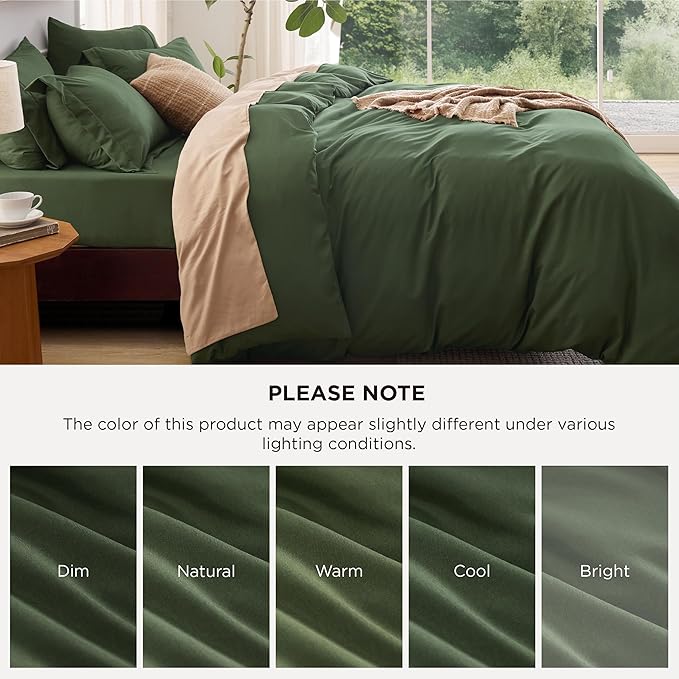 Bedsure Duvet Cover with Fitted Sheet King - 6 Pieces, Deep Pocket, Hotel Luxury Soft Double Brushed Bedding Set, 1 Duvet Cover, 1 Fitted Sheet, 2 Pillow Shams, 2 Pillowcases, NO Comforter, Green