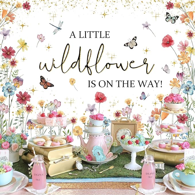 Avezano Wildflower Baby Shower Decorations A Little Wildflower is On The Way Baby Shower Backdrop Floral Theme Baby Girls' New Born Photoshoot Background Banner (7x5ft(84x60in))