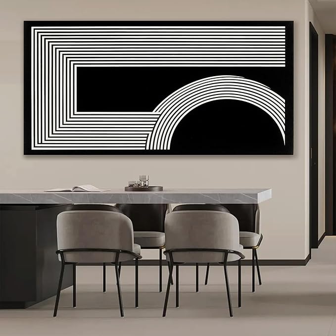 TAIJXAGSG Large Abstract Wall Art Black And White Wall Art Geometric Line Print Painting Artwork Canvas Art Wall Decor Simple Picture Artwork For Living Room Bedroom Office Home Decor 29"X 58"