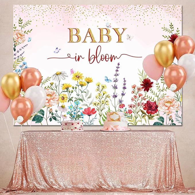 Baby in Bloom Backdrop Wildflower Baby Shower Decorations for Girl,Pink Watercolor Floral Baby in Bloom Baby Shower Party Banner Wild Flower Theme Babyshower Background Photo Booth Props 8x6ft