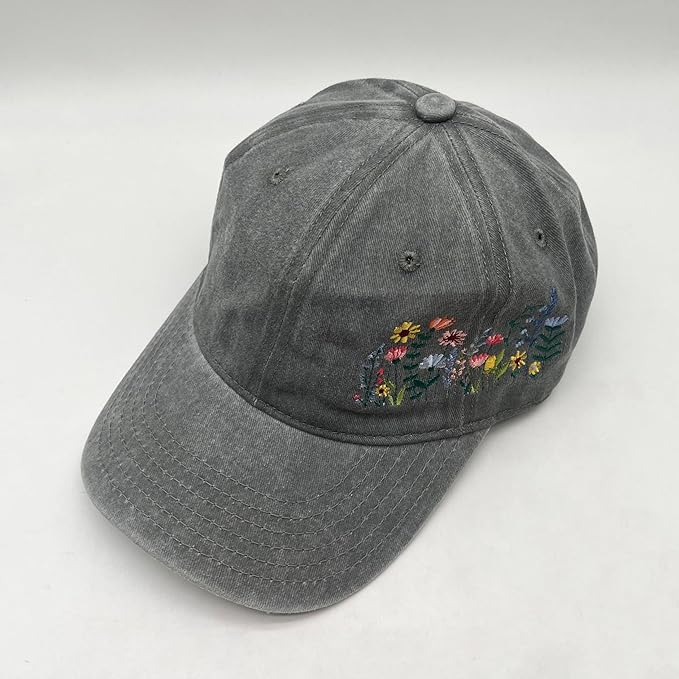 Cute Flower Hat, Elegant Floral Embroidered Adjustable Baseball Cap for Men Women, Gifts for Flower Lovers, Black