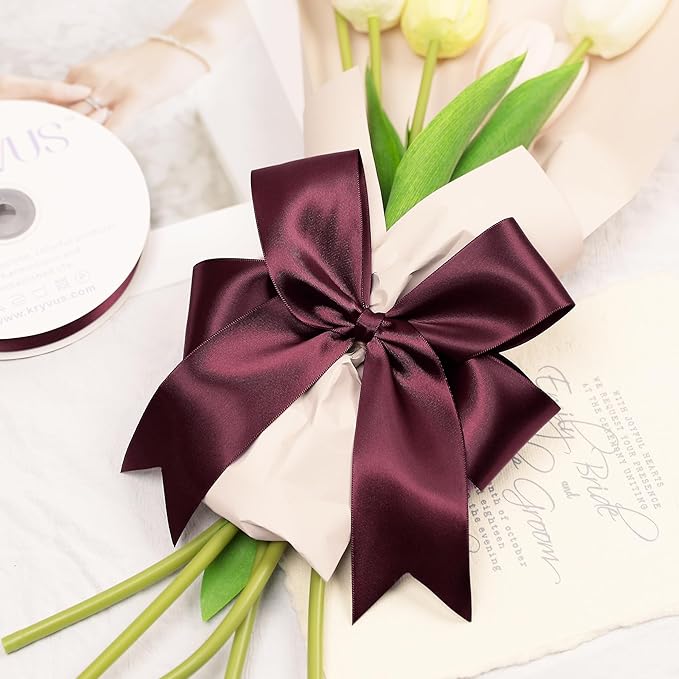Burgundy Satin Ribbon, Double Faced 2 Inch X 50 Yards Burgundy Ribbon, Premium Satin Ribbon for Gift Wrapping, Crafts, Hair Bow Making, Sewing, Flower Bouquet, Wedding Party Decor