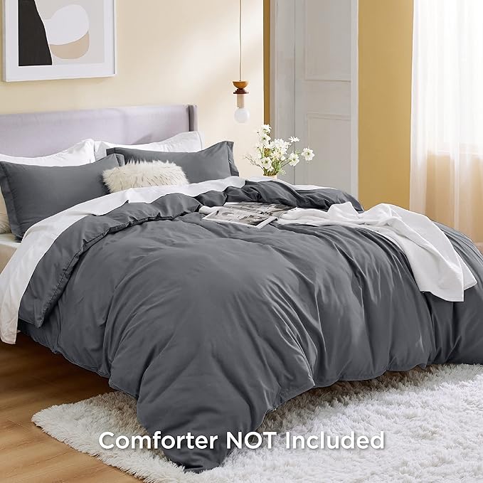Bedsure Duvet Cover King Size - Soft Double Brushed Bedding Set for Kids & Adults, Zipper Closure, 3 Pieces, Includes 1 Duvet Cover (104"x90") & 2 Pillow Shams, NO Comforter, Dark