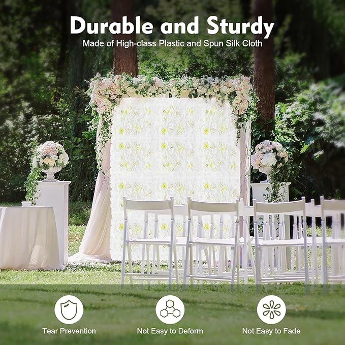 12 Pcs White Flower Wall Flowers Backdrop Artificial Flower for Backdrop Flowers Decoration 3D Floral Panels for Wall Decor Home Party Wedding Room Decoration (60x40cm/White+Yellow)