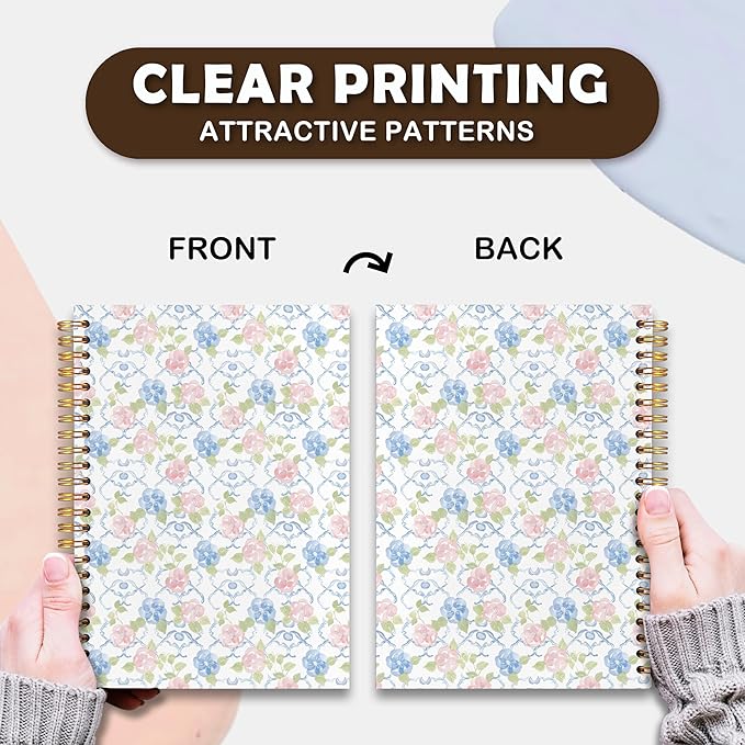 VIIJJUE Cute Floral Notebook, Flower Full Journal, Perfect for School Office Home Gifts, Cottagecore Flower Journals for Writing,Elegant Aesthetic Plants Hardcover Spiral Notebooks, 5.5x8.3 Inch
