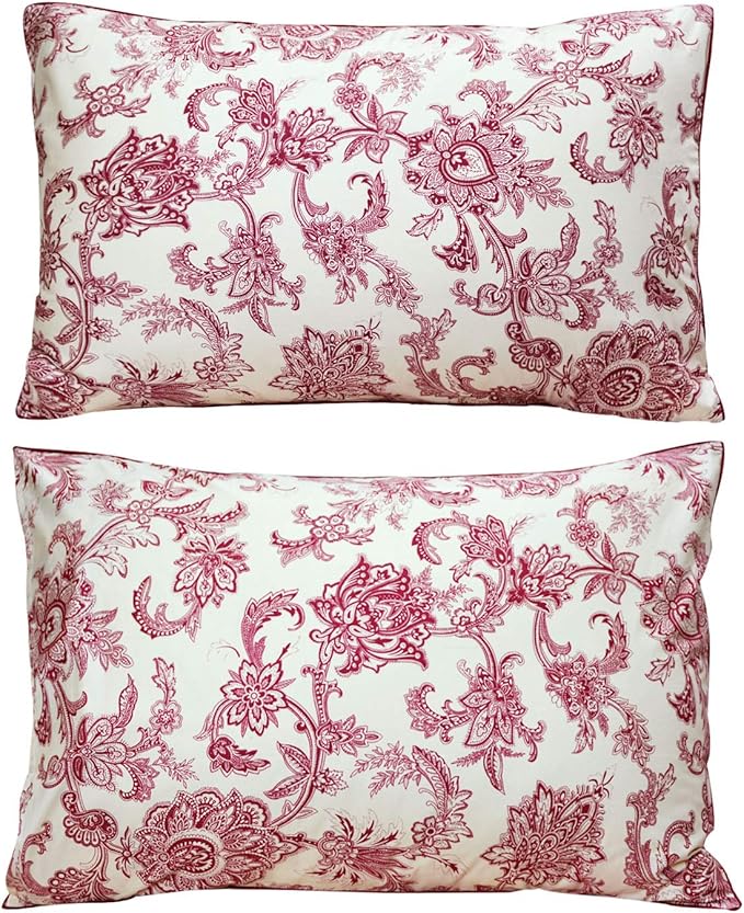 FADFAY Red Floral Bedding Elegant Bed Sheets Set Luxury Bedding Collections 800 Thread Count 100% Egyptian Cotton Deep Pocket Fitted Sheet,4 Piece-King Size
