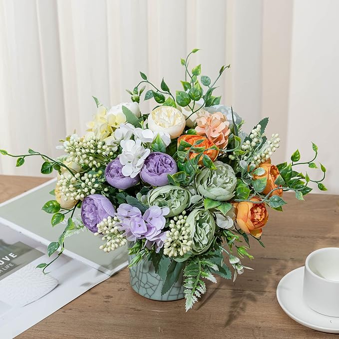 KAOYOO 4 PCS Artificial Peony Bouquet Short Stem for DIY Wedding Decoration Bridal Bouquet Home Decorations(Purple 4-PCS)