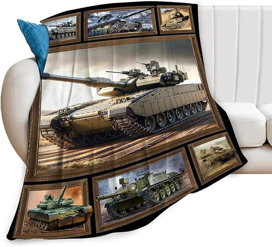 Tank Throw Blanket - Military Gifts for Fans, Soft Warm Cozy Fleece for Boys, Men, Girls, Women, Kids, Adults - Sofa, Couch, Bed Cover 50"x40"