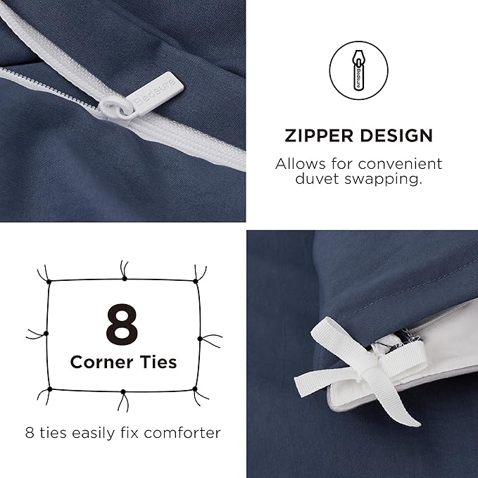 Bedsure Duvet Cover King Size with Fitted Sheet - 4 Pieces Prewashed Cotton-Like Extra Soft Bedding Set, Includes 1 Duvet Cover 104x90 Inches with Zipper Closure, 2 Pillow Shams, 1 Fitted Sheet, Navy