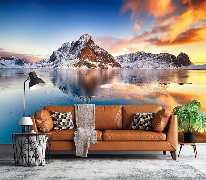Cliouar-Beautiful Sunrise in Norway - lofotens Mural Wallpaper Peel and Stick 160" x 114"