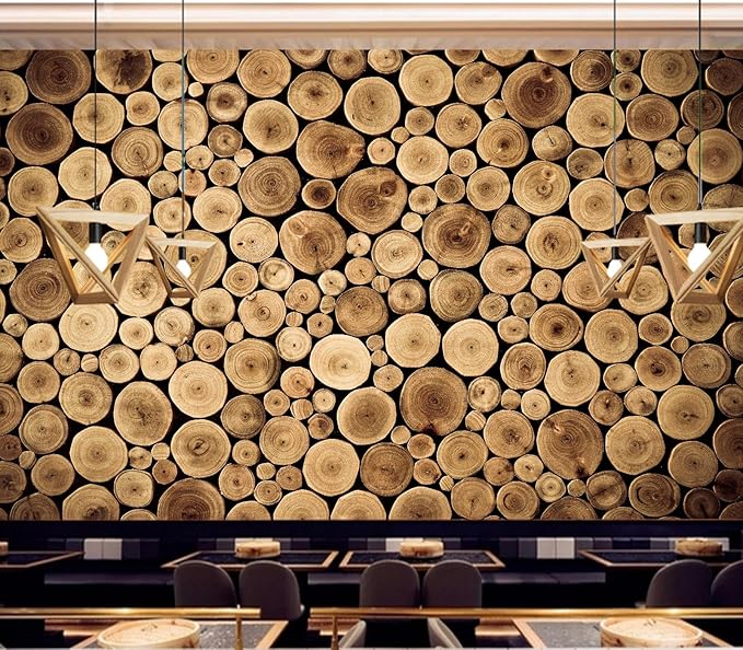 Eierme-Round Teak Wood Stump Background Mural Wallpaper Peel and Stick 137" x 102"