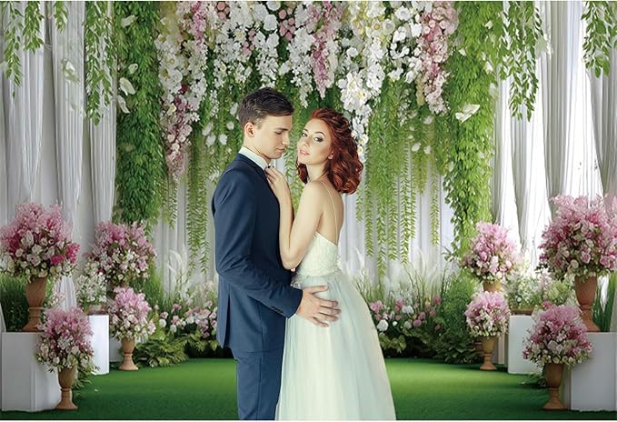 Baocicco Flowers Wedding Backdrops 9x6ft Green White Pink Floral Engagement Background Bridal Shower Backdrop Proposal Wedding Party Decoration Backdrop Valentines Day Banner Supplies