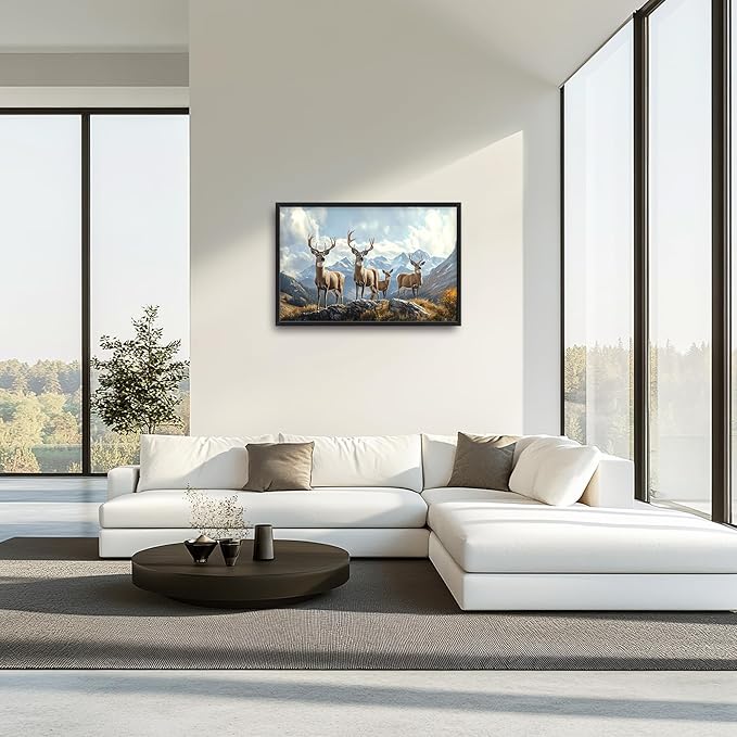 Mountain Elk Deer Large Wall Art Framed Farmhouse Wall Decor for Living Room Rustic Deer Pictures Oversized Canvas Print Painting Modern Extra Large Framed Artwork for Bedroom Office 36"x24"