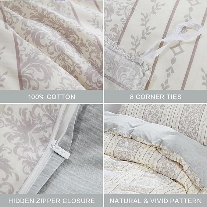 SAPHREAS Grey White Boho Duvet Cover Set Cotton,Modern All Season Bedding Set with Sham 3 Pieces Gray Comforter Set Soft and Lightweight King 1 Duvet Cover 2 Pillow Shams(Insert Excluded)