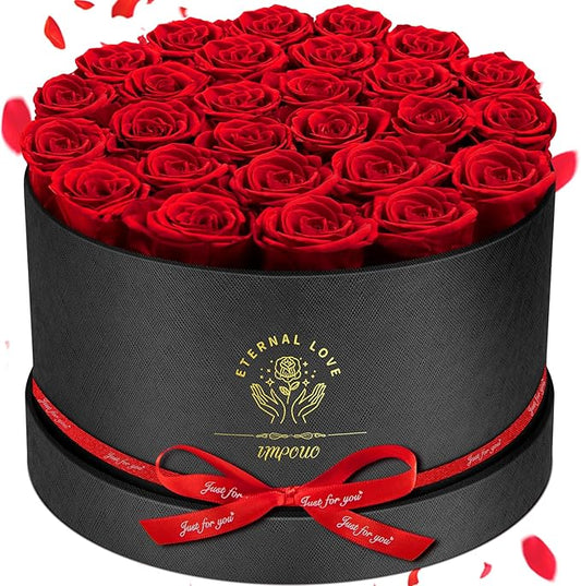 Forever Flowers, 27 Roses in A Box, Real Preserved Roses, Birthday Gift for Women, Mother's Day, Anniversary, Red Rose