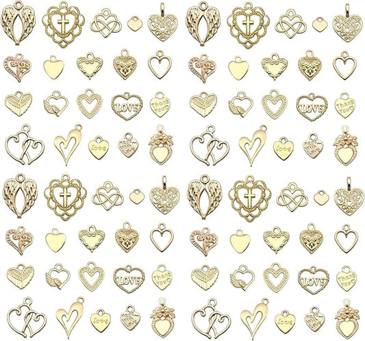 WOCRAFT 60pcs KC Gold Heart Valentine's Day Wedding Charms Bracelet Charms for Jewelry Making Sets DIY Necklace Bracelet Keychain Crafting Charms Kit Craft Supplies (SN920)
