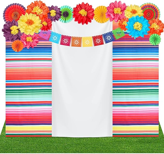 17 Pieces Mexican Party Decorations Set Mexican Paper Flowers Fiesta Ruffled Streamer Backdrop Papel Picado Banner Mexico Party Decorations for Hispanic Heritage Month , Cinco De Mayo Decor