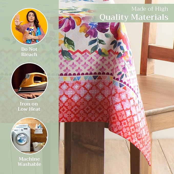 Maison d' Hermine Table Cloth Square Table 100% Cotton 54 x 54 Inches Tablecloth Reusable Decorative Everyday Use for Dining Room, Farmhouse, Home, Party, Festive & Wedding Spring Summer - Rose Garden