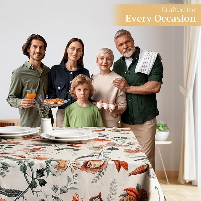Maison d' Hermine Table Cloth Rectangle Table 100% Cotton 60 x 108 Inches Fall Tablecloth Reusable Everyday Use for Thanksgiving Christmas Decorations Dining Farmhouse Party (Dalida)