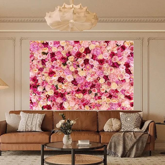 Pink Red Rose Flowers Theme Photography Background Baby Shower Wedding Happy Birthday Photo Backdrop Dessert Cake Table Floral Decoration Studio Props Banner Decor Background 6x4ft