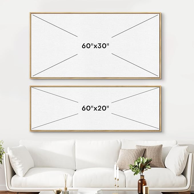 SIGNFORD Extra Large Framed Canvas Print Wall Art Misty Green Horizon Illustrations Modern Art Relax/Calm Warm for Living Room, Bedroom, Office - 60"x30"