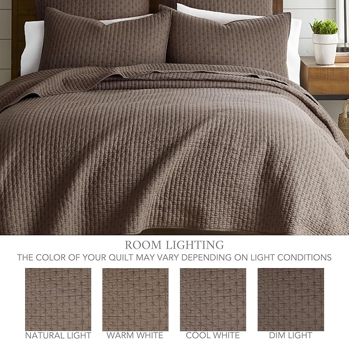 Levtex Home Cross Stitch Reversible Queen Bedspread Set (104x106in) with 2 Pillow Shams (26x20in) - Stitch Texture - Cocoa - Cotton Queen Size Bedspread Set - Lightweight, Soft, Pre-Washed