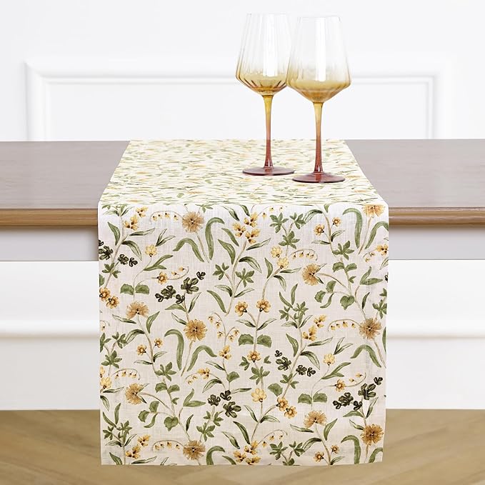 Solino Home 100% Pure Linen Table Runner 72 Inches Long - Multicolor Floral Print Table Runner 14 x 72 Inch - Handcrafted and Machine Washable - Fall Botanical Print