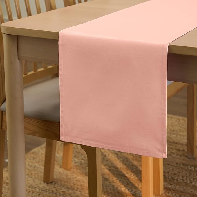 Encasa XO Table Runner 13"x59" Long | Cotton Canvas Fabric | Powder Pink Solid Color | Machine Washable & Durable