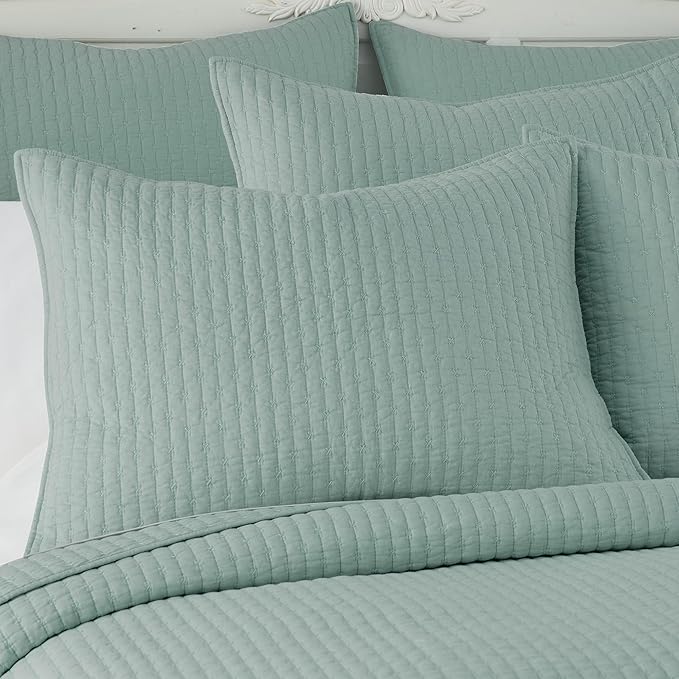Levtex Home Cross Stitch Reversible Full/Queen Quilt Set (88x92in) with 2 Pillow Shams (26x20in) - Stitch Texture - Blue Haze - Cotton Full/Queen Size Quilt Bedding Set - Lightweight, Soft, Pre-Washed