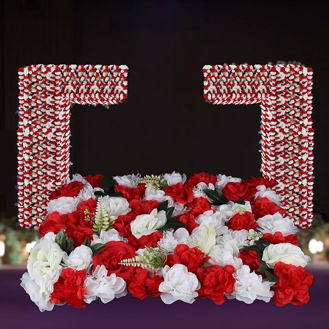 12PCS Flower Wall Panels, 3D Silk Floral Wall Backdrop, Realistic Red Rose Flower Backplanes, Roll Up Fake Flower Background for Valentines Wedding Party Home Decoration