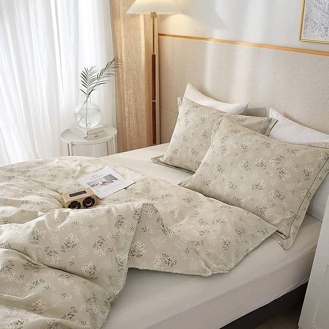 Boho Floral Comforter Set King Size Vintage Garden Style Floral Bedding Comforter with 2 Pillowcases Fluffy Soft Aesthetic Botanical Comforter Set Farmhouse Chic Flower Comforter for King Size Bed