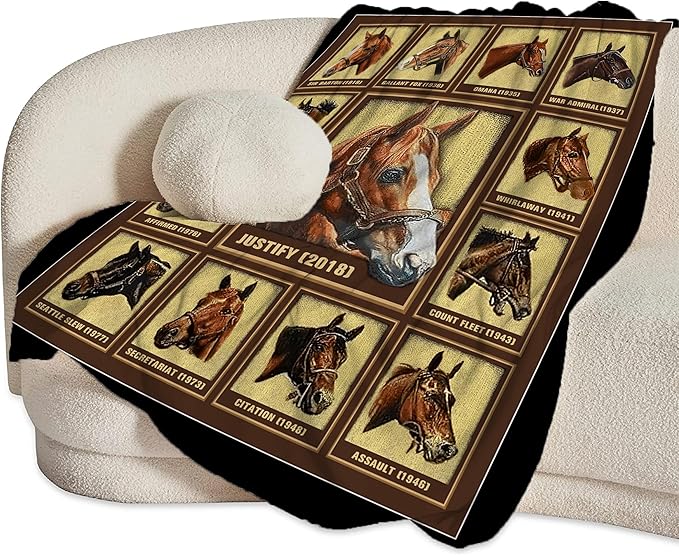 Racing Horses Blanket - Soft Warm Cozy Fleece Throw for Couch, Sofa, Bed - 60"x50" - Gifts for Girls, Boys, Men, Women, Kids, Adults