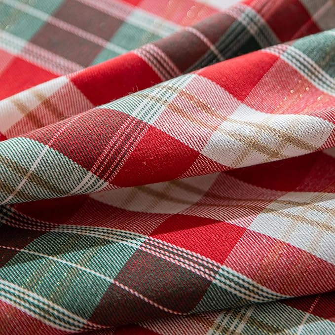Red Gold Plaid Christmas Table Runner, Winter Holiday Table Runners 108 inches Long, Xmas Decorations Indoor Outdoor Farmhouse Home Kitchen Dining Party Decor