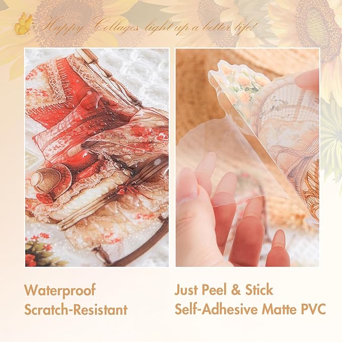 Rocking Chair Junk Journal Stickers – 60PCS Large Transparent Decal Scrapbook Stickers for Scrapbooking, Journaling & Cottagecore Aesthetic Projects