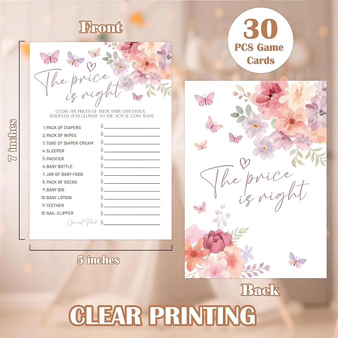 Baby in Bloom Baby Shower Games, Floral The Price is Right Game for 30 Guests with Game Cards, Gender Reveal, Baby Shower Supplies & Decorations (DV21)