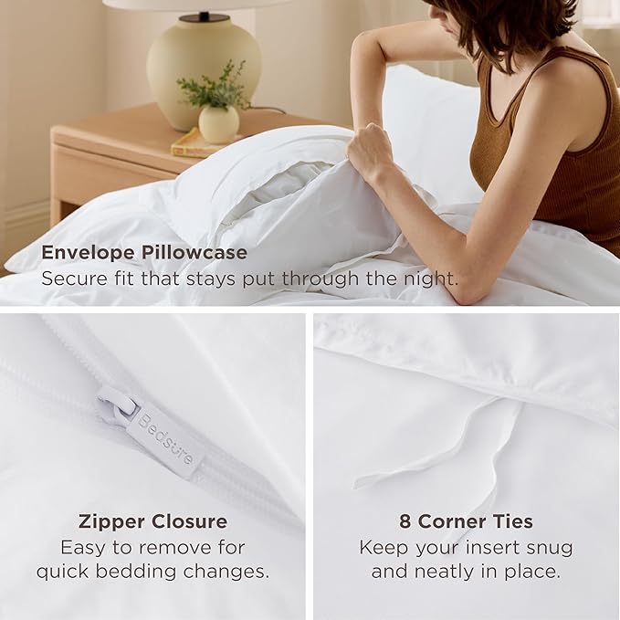 Bedsure White Duvet Cover Queen Size - Soft Double Brushed Bedding Set for Kids & Adults, Zipper Closure, 3 Pieces, Includes 1 Duvet Cover (90"x90") & 2 Pillow Shams, NO Comforter