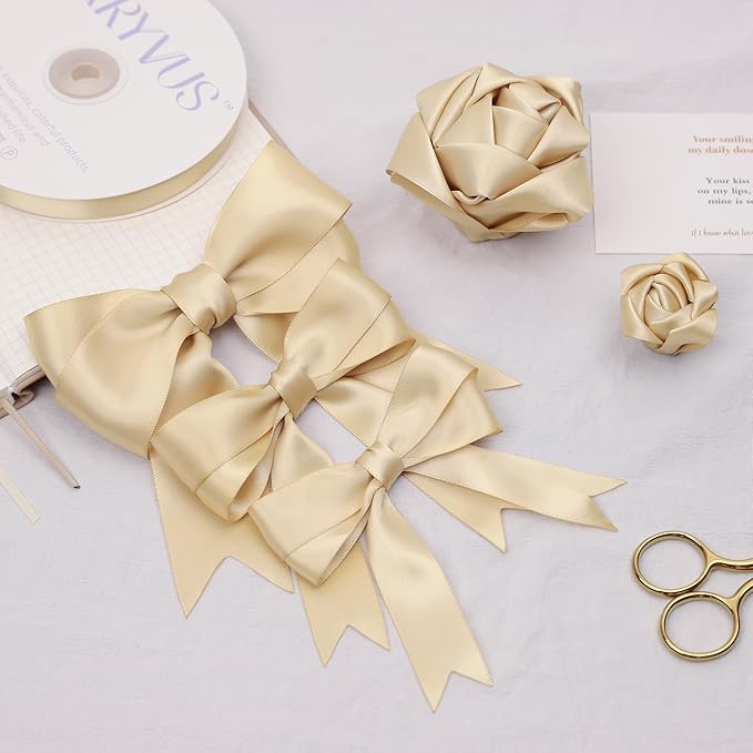 Beige Satin Ribbon, Double Faced 7/8 Inch X 25 Yards Beige Ribbon, Premium Satin Ribbon for Gift Wrapping, Crafts, Hair Bow Making, Sewing, Flower Bouquet, Wedding Party Decor
