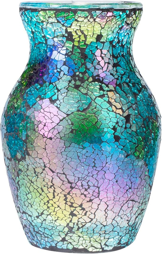 8" H Green Mosaic Glass Flower Vase,Decor Home Modern Midsize Mosaic Vase for Bedroom Livingroom Kitchen Office Wedding,Unique Gift