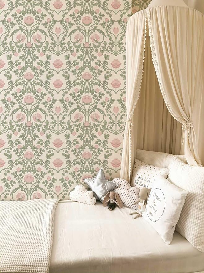 Peel and Stick Wallpaper Pink Floral Damask Wallpaper for Bedroom Decorative Self Adhesive Shelf Drawer Liner