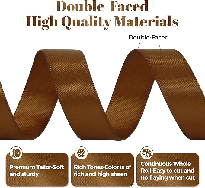 Antique Gold Satin Ribbon, Double Faced 5/8 Inch X 25 Yards Antique Gold Ribbon, Premium Satin Ribbons for Gift Wrapping, Crafts, Hair Bow Making, Sewing, Flower Bouquet, Wedding Party Decor