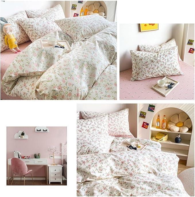 LifeTB 3 Pieces Girls Floral Comforter Set Twin XL Pink Flower Bedding Comforter with 2 Pillowcases Fluffy Cozy Cottagecore Bedding Boho Farmhouse Vintage Botanical Comforter Set for All Seasons