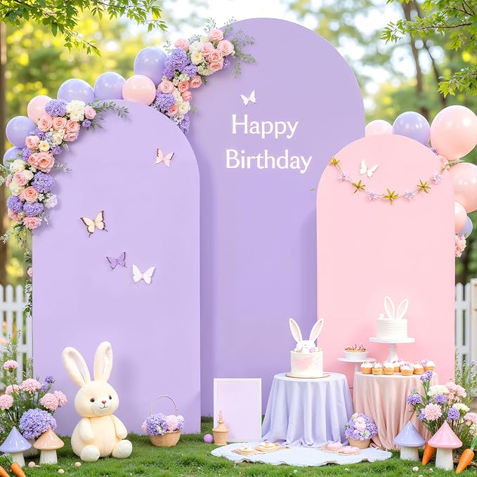 Pink and Lavender Arch Backdrop Cover 7.2FT 6.6FT 6FT Arch Covers Stretchy Backdrop Set of 3 Wedding Arch Cover Spandex Fitted Double-Color Fabric Arch Covers for Party Baby Shower Birthday Decoration