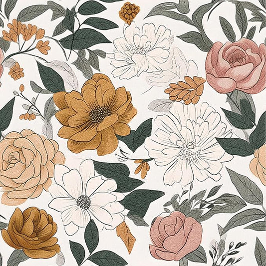 Vintage Peel and Stick Wallpaper,Boho Wall Paper Stick on Bcacksplash,17.3"x118" Contact Wallpapers,Wildflowers Botanical Papers,Removable&Renter Friendly Bright Floral Paper(1 Roll)