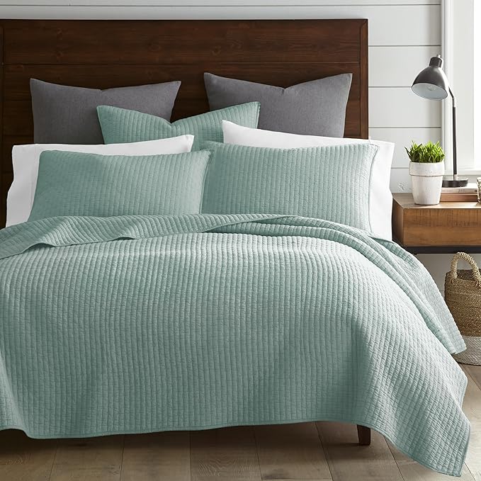 Levtex Home Cross Stitch Reversible Twin XL/Twin Quilt Set (68x86in) with 1 Pillow Sham (26x20in) - Stitch Texture - Blue Haze - Cotton Twin/Twin Size Quilt Bedding Set - Lightweight Soft Pre-Washed